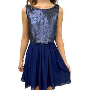 Alythea Sequin Open Back Midnight Sky Mini Dress Blue Size Small NWT